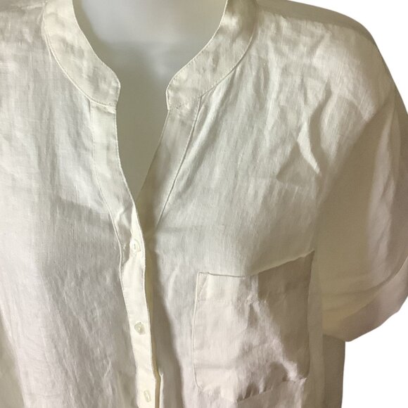 Charter Club Women’s White Linen Button Front Tie Hem Shirt Size M Collarless - Picture 13 of 16